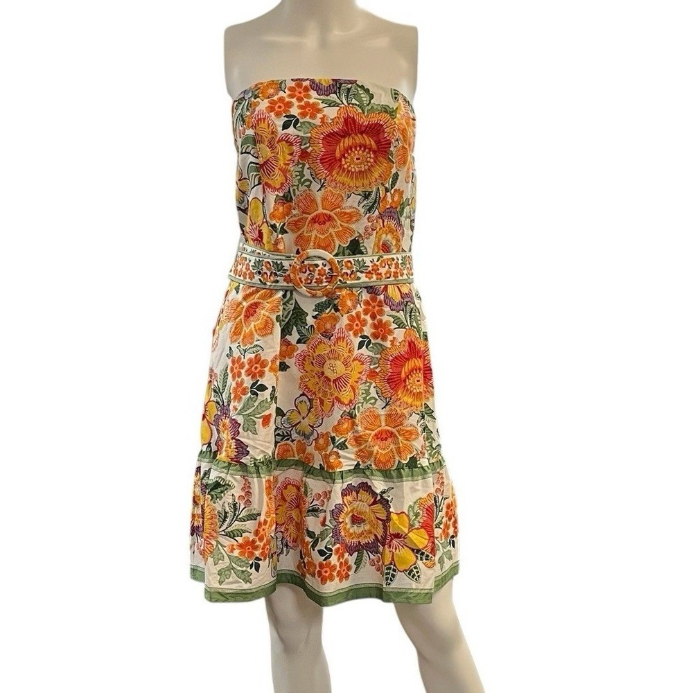Joie Dress Garden Floral Mini Strapless Size 10 Belted Smocked Resort Vacation